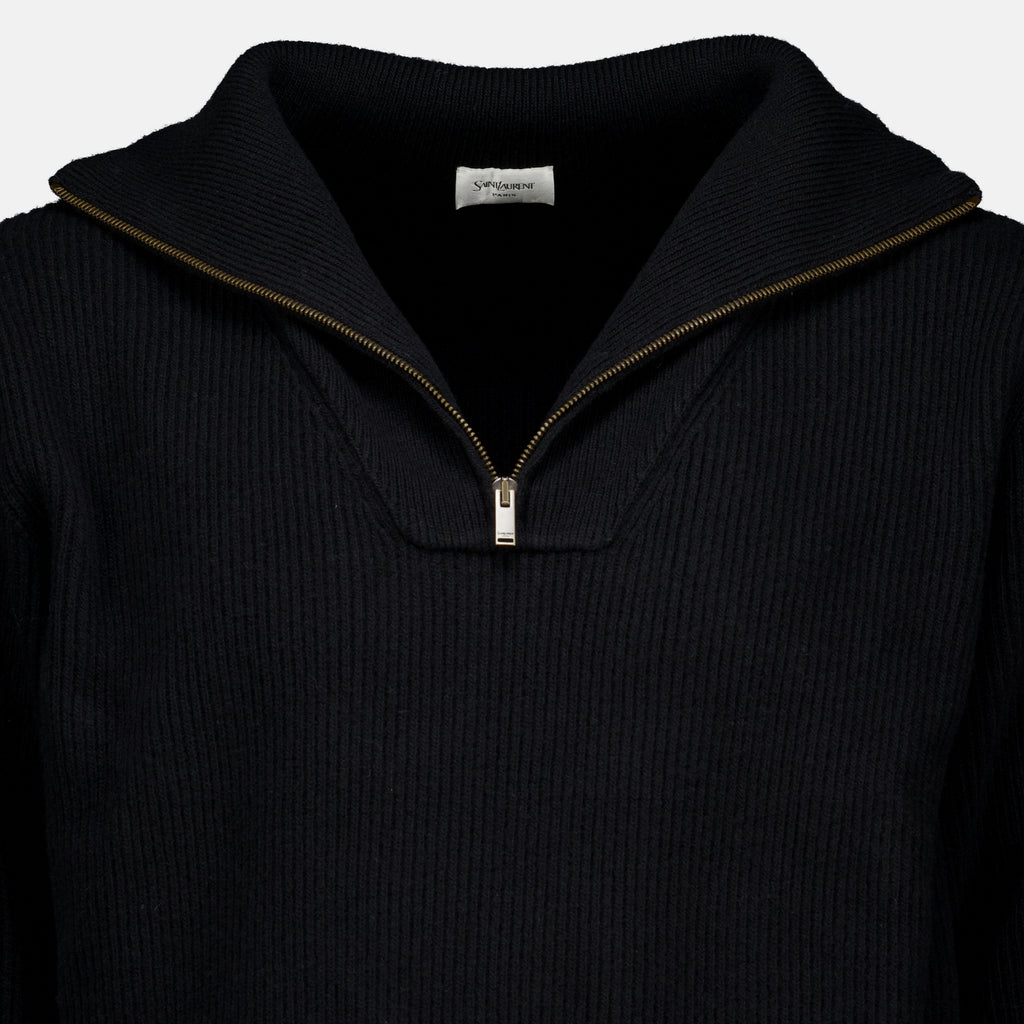 Maille Schwarzer Wollpullover mit 1/4-Reißverschluss Saint Laurent Noir Homme