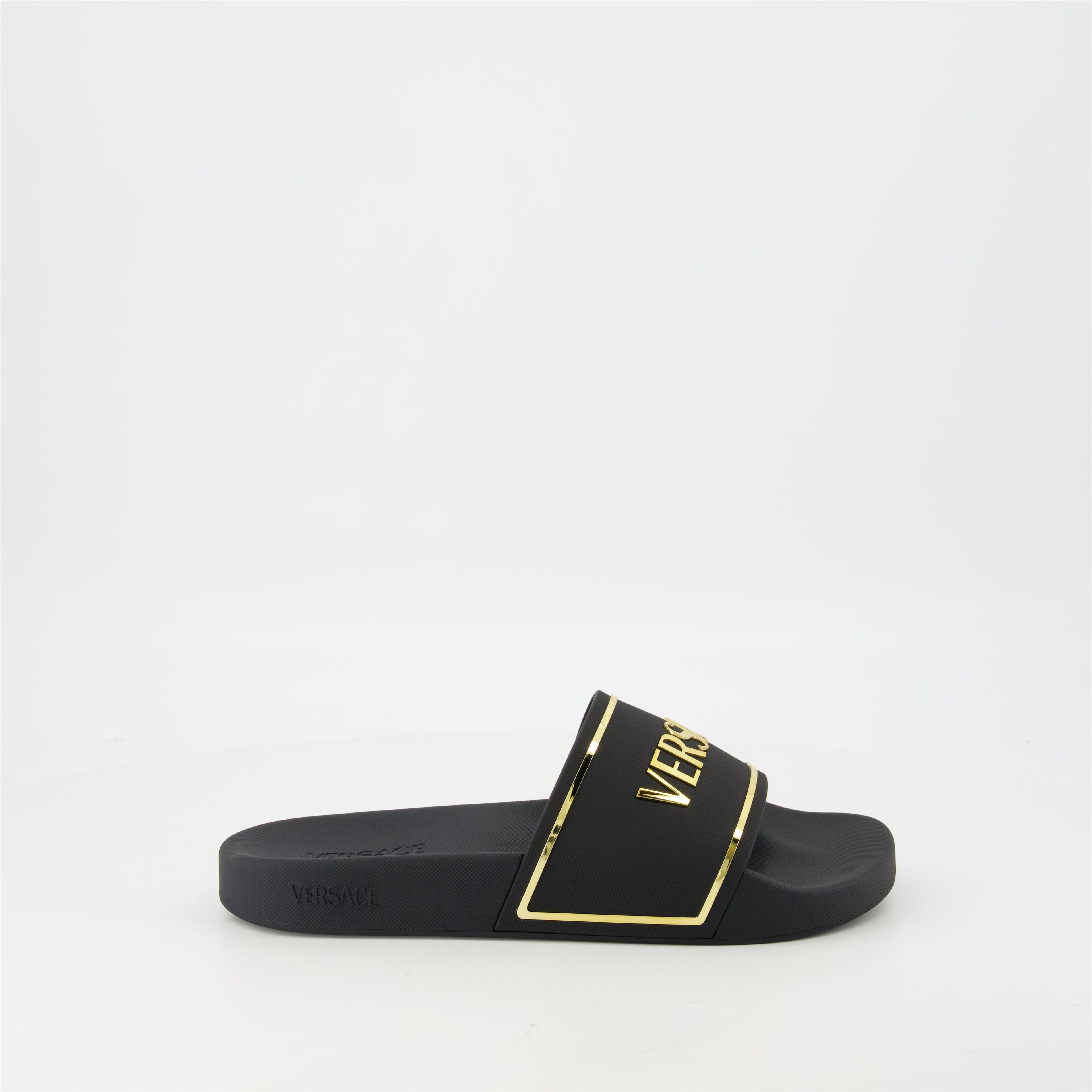 Scarpe aperte Claquettes à logo Versace Nero Homme