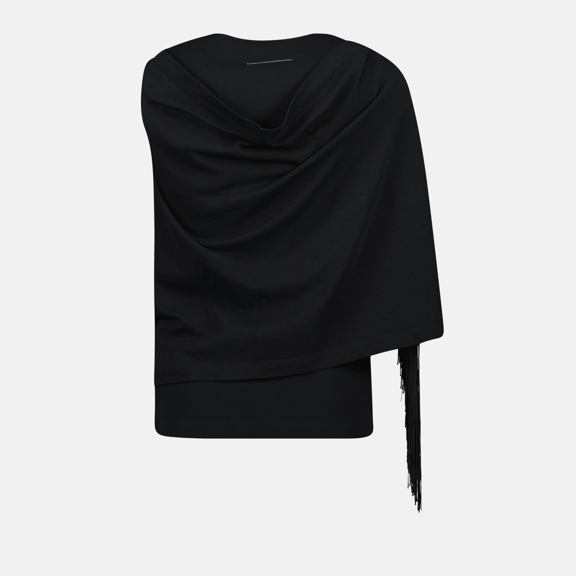 Tops Fransiertes T-Shirt Mm6 Schwarz Femme