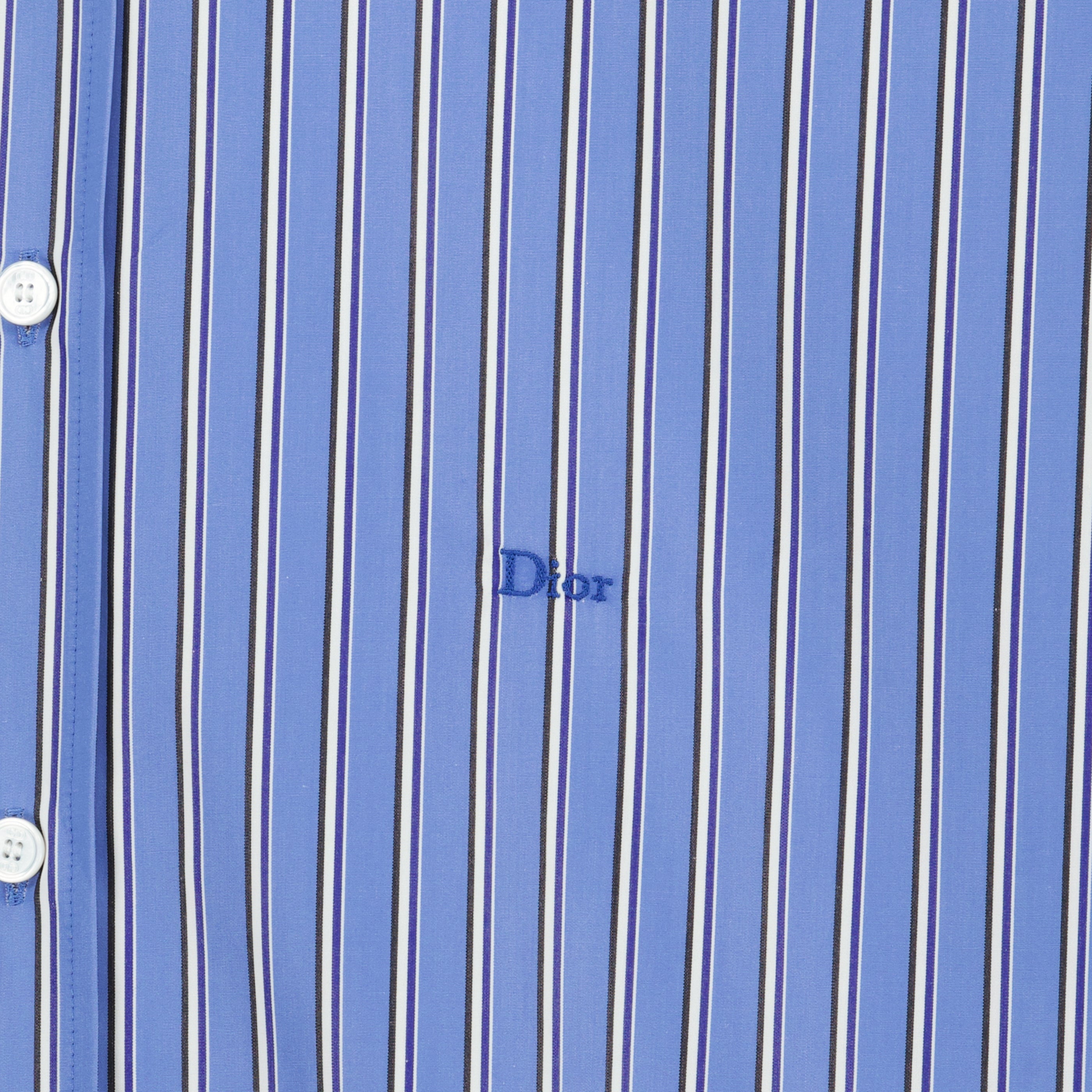 Image of the Dior Men's Blue Striped Cotton Shirt - Spring-Summer 2026 - Detailed View_1