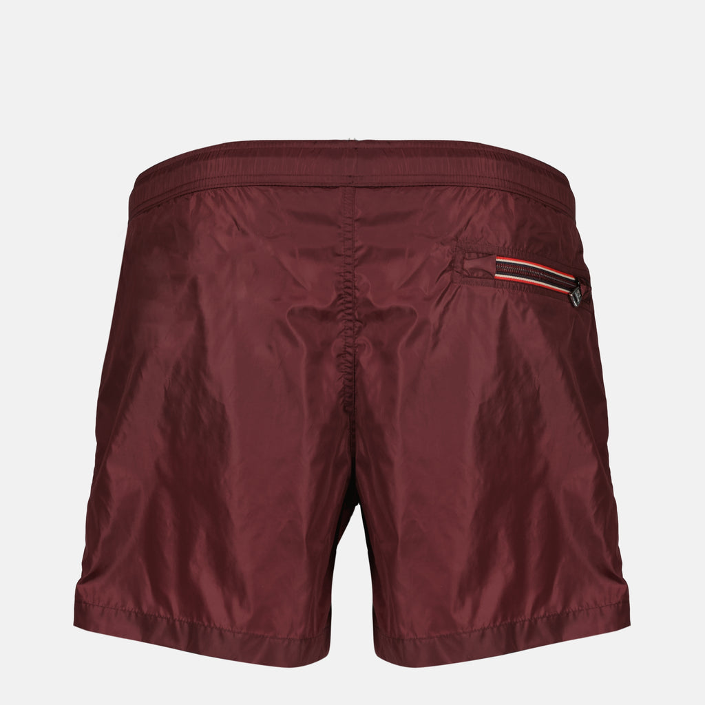 Image of the Moncler Men's Burgundy Logo Nylon Swim Shorts - Spring-Summer 2026 - Back View