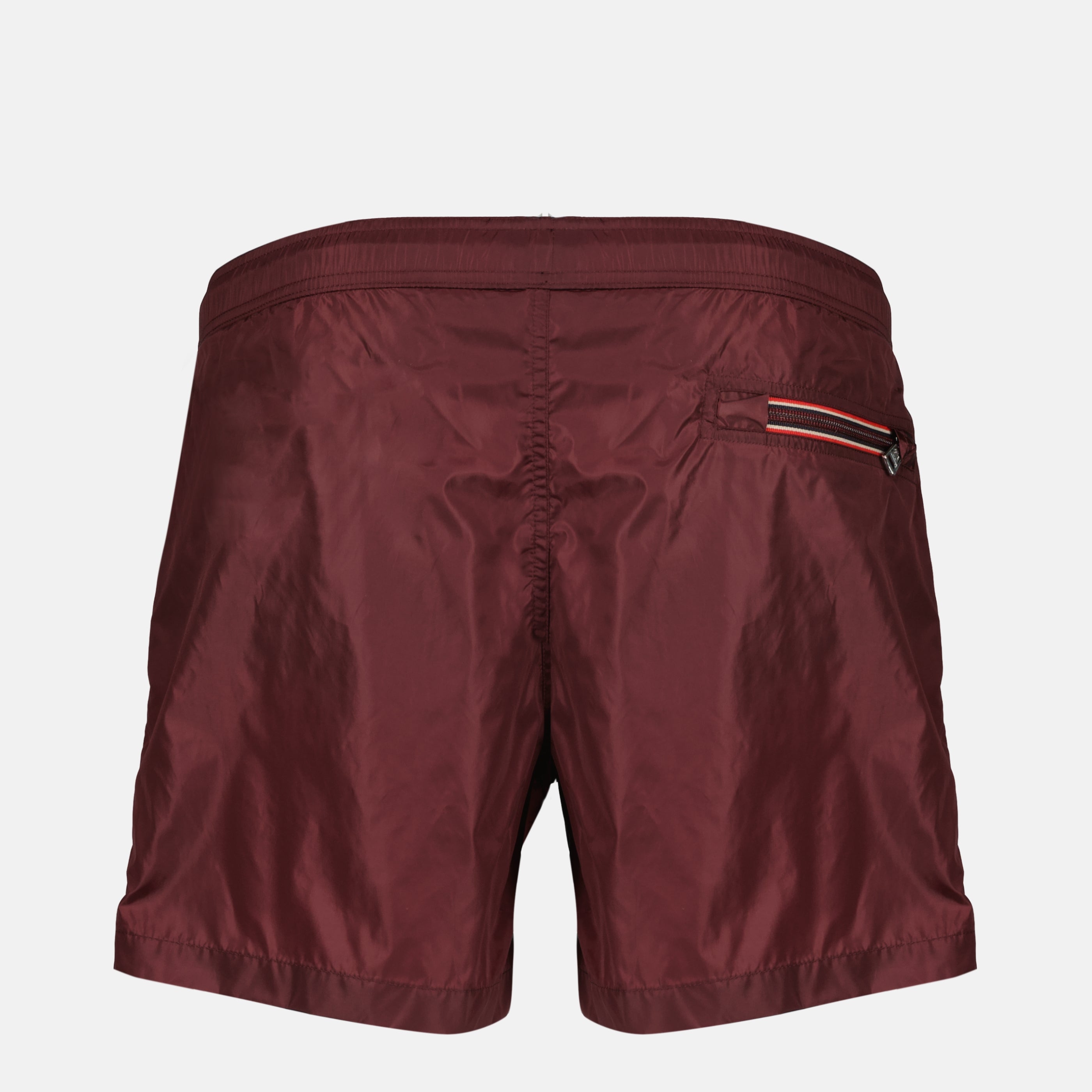 Image of the Moncler Men's Burgundy Logo Nylon Swim Shorts - Spring-Summer 2026 - Back View