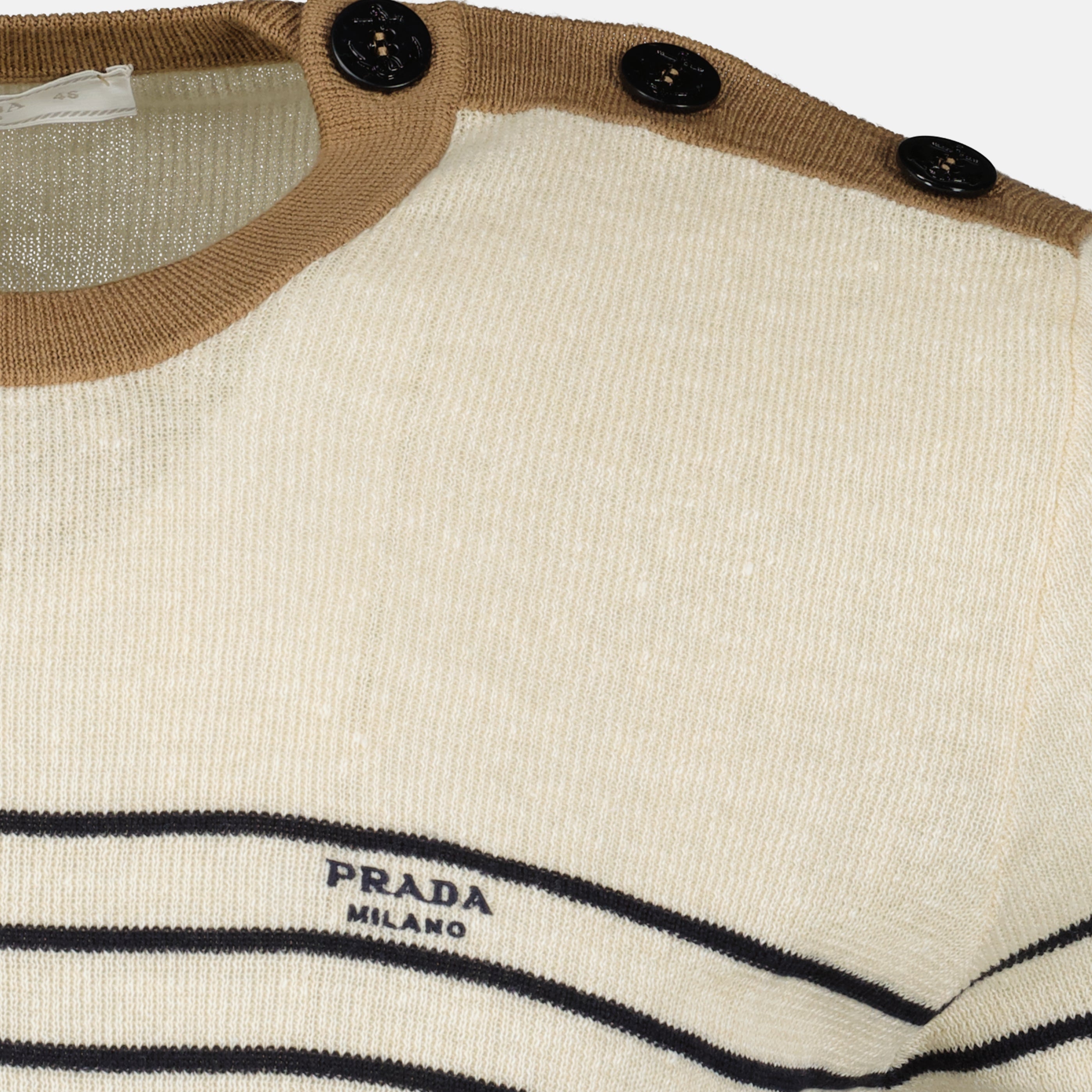 Maille Pull en linge beige à rayures Prada Beige Homme