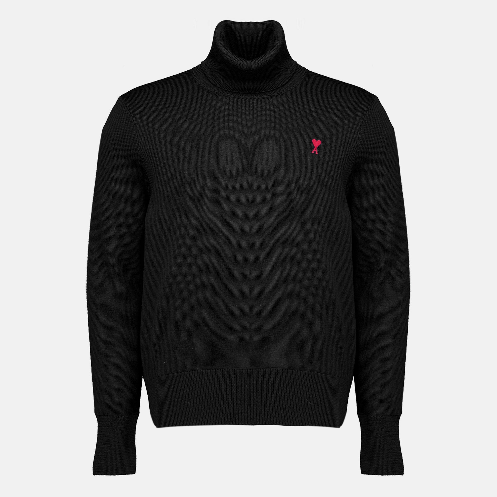 Maille AMI Schwarzer Herz Rollkragenpullover aus Wolle Ami PARIS Noir Homme