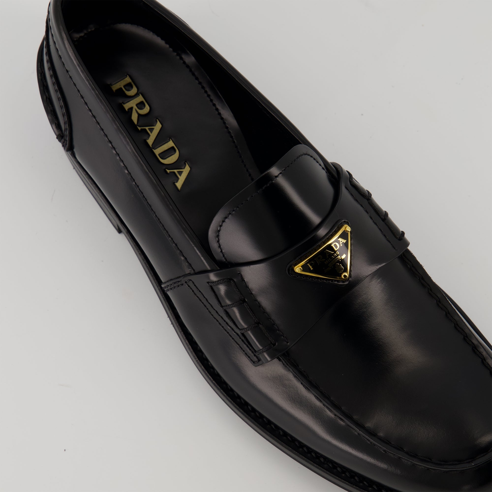Loafers Brushed Leather Loafers Prada Black Men