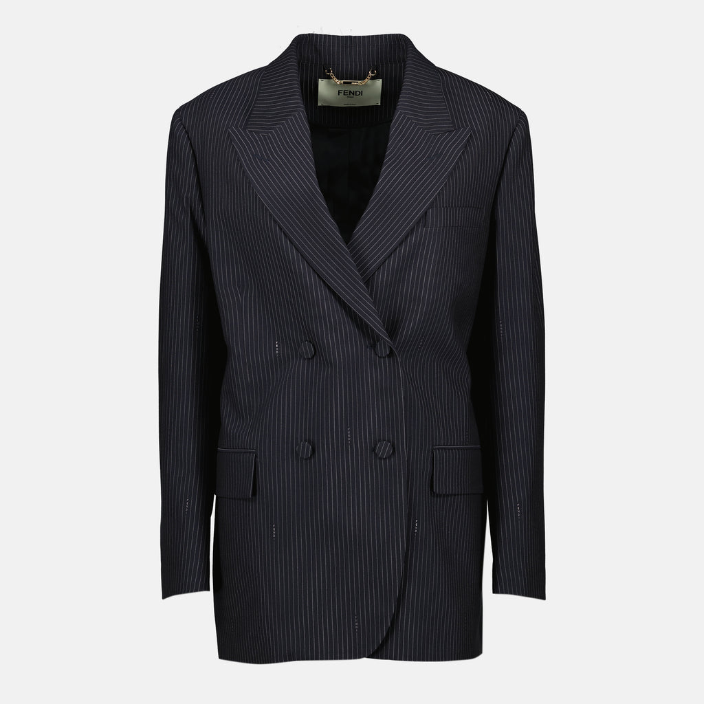 Image de l'article Blazer à rayures bleu marine de la marque Fendi pour Femme - Saison Printemps-Été 2026 - Vue de Face