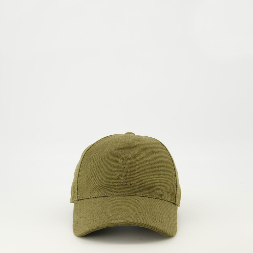 Image de l'article Casquette à logo en denim kaki de la marque Saint Laurent pour Homme - Saison Printemps-Été 2026 - Vue de Face