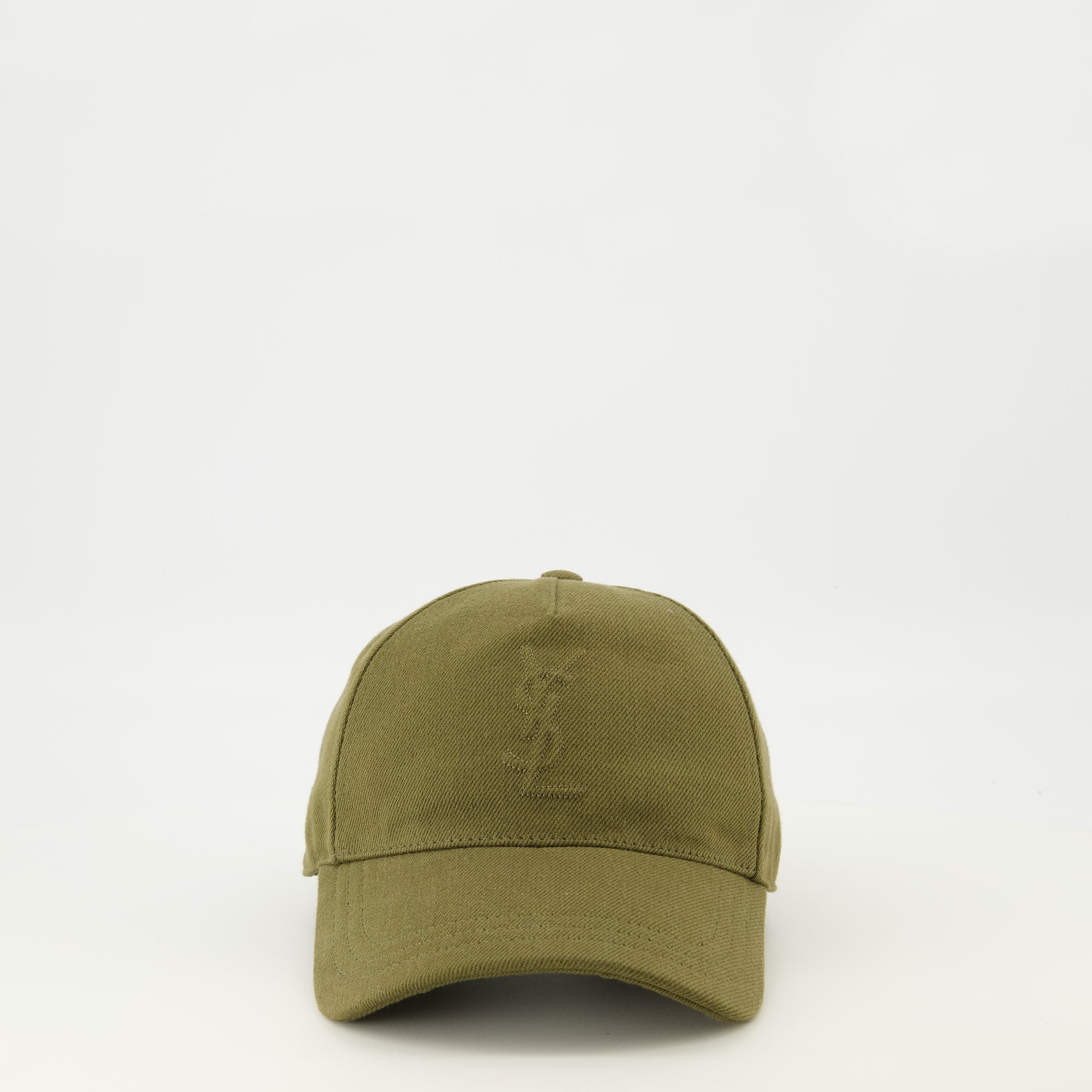 Image de l'article Casquette à logo en denim kaki de la marque Saint Laurent pour Homme - Saison Printemps-Été 2026 - Vue de Face