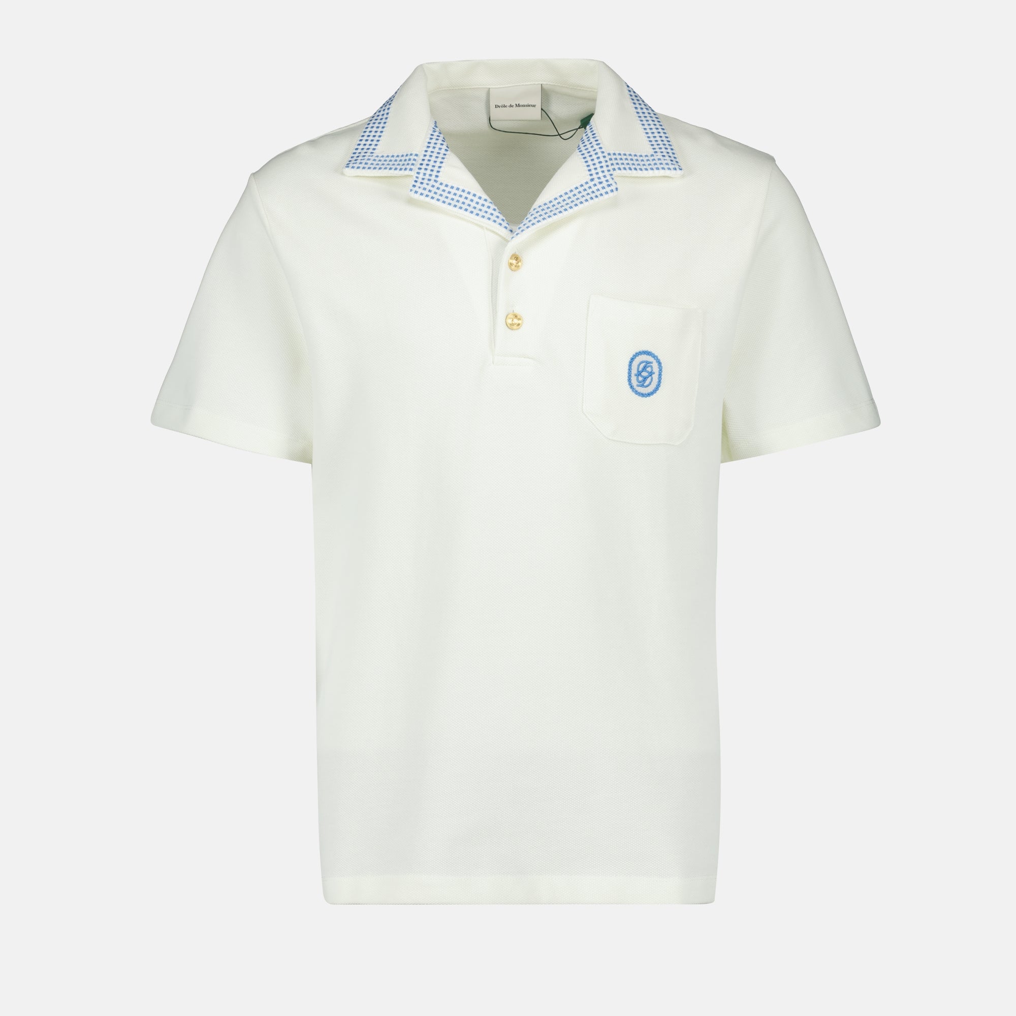 Polos Polo en coton piqué damier Drole De Monsieur Blanc Homme