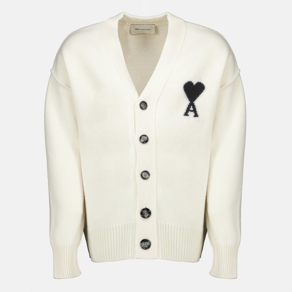 Maille White Wool AMI Heart Cardigan Ami PARIS Blanc Unisexe