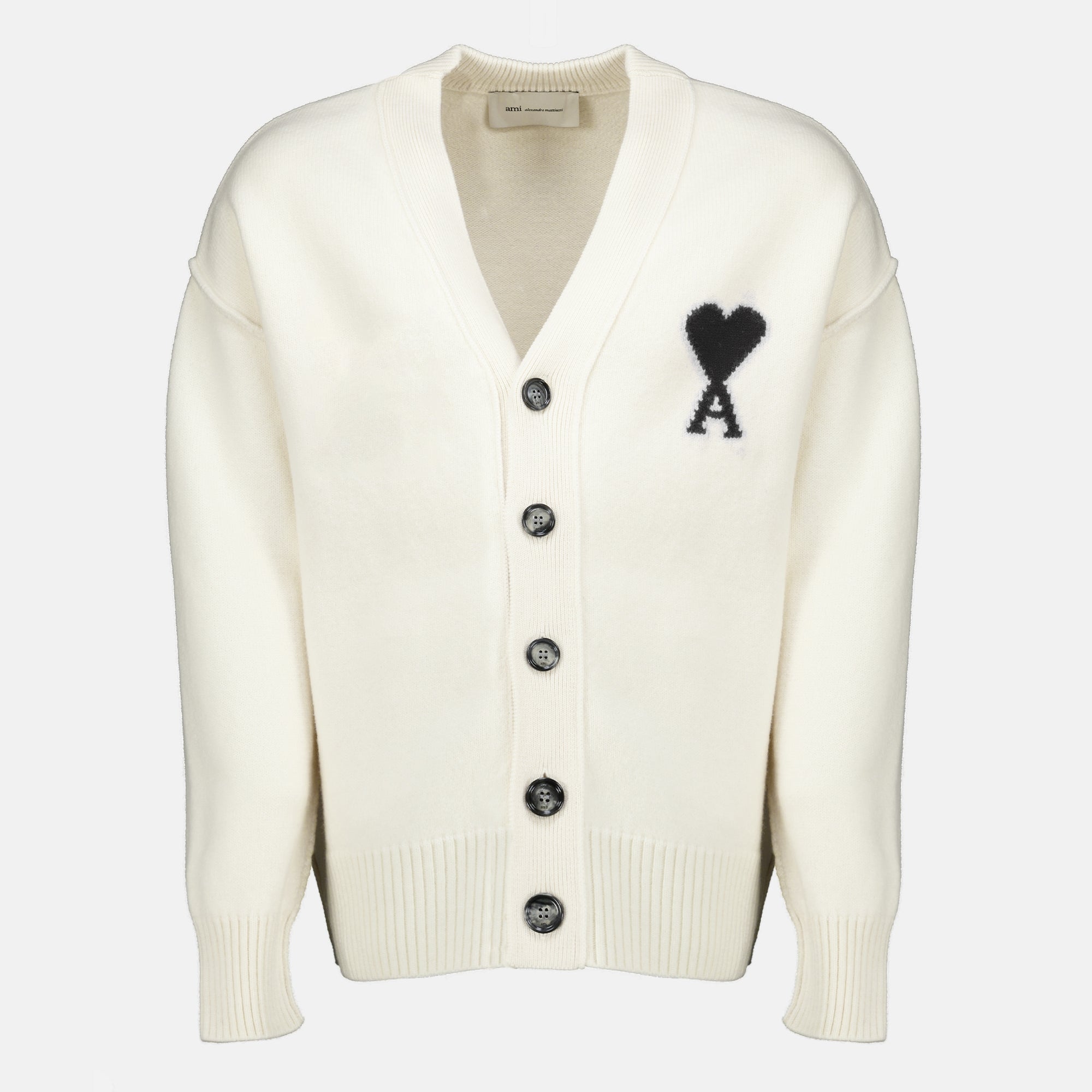 Maille White Wool AMI Heart Cardigan Ami PARIS Blanc Unisexe