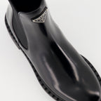 Stivaletti Stivali alla Caviglia in Pelle Verniciata Prada Nero Femme