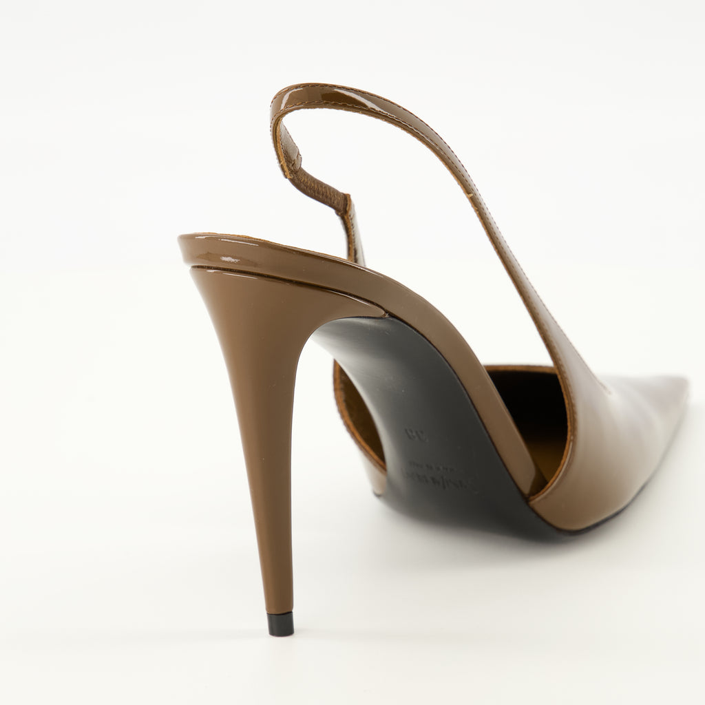 Chaussures ouvertes Guermantes Slingbacks de Cuero Patente Marrón Saint Laurent Marron Femme