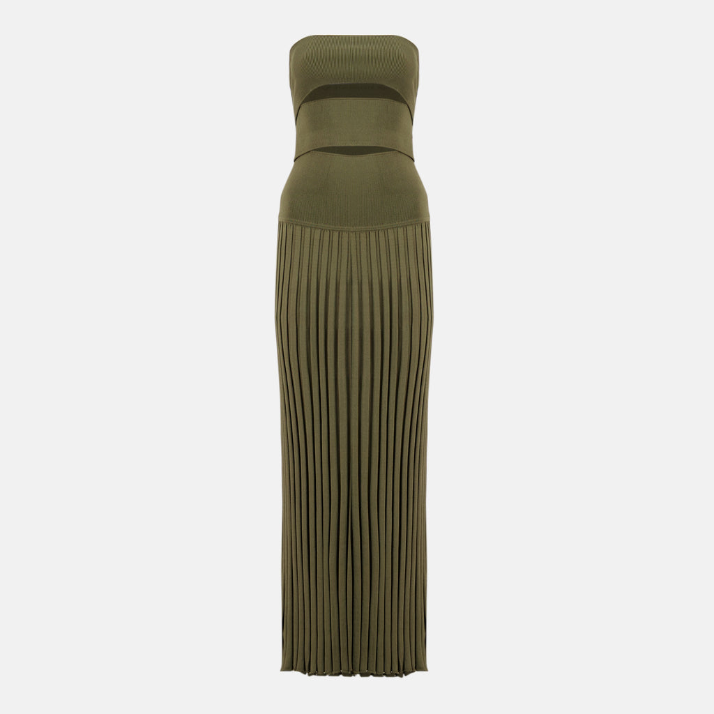 Imagen del vestido de falda plisada Sunray kaki de Christopher Esber para Mujer - Temporada Primavera-Verano 2026 - Vista Frontal