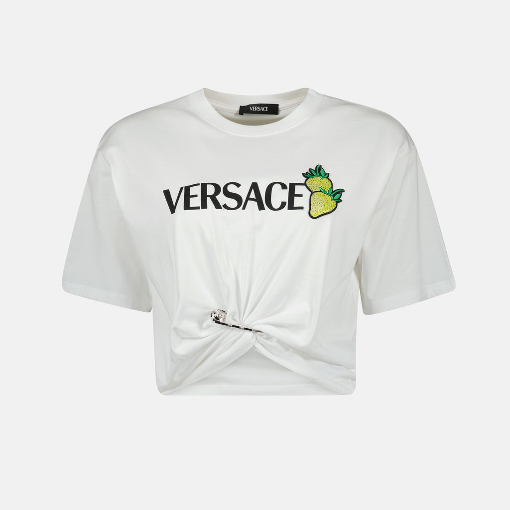 T-shirts T-shirt crop fraises Versace Blanc Femme