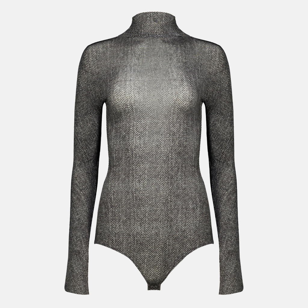 Tops Chevron Pattern Bodysuit Mm6 Gris Femme