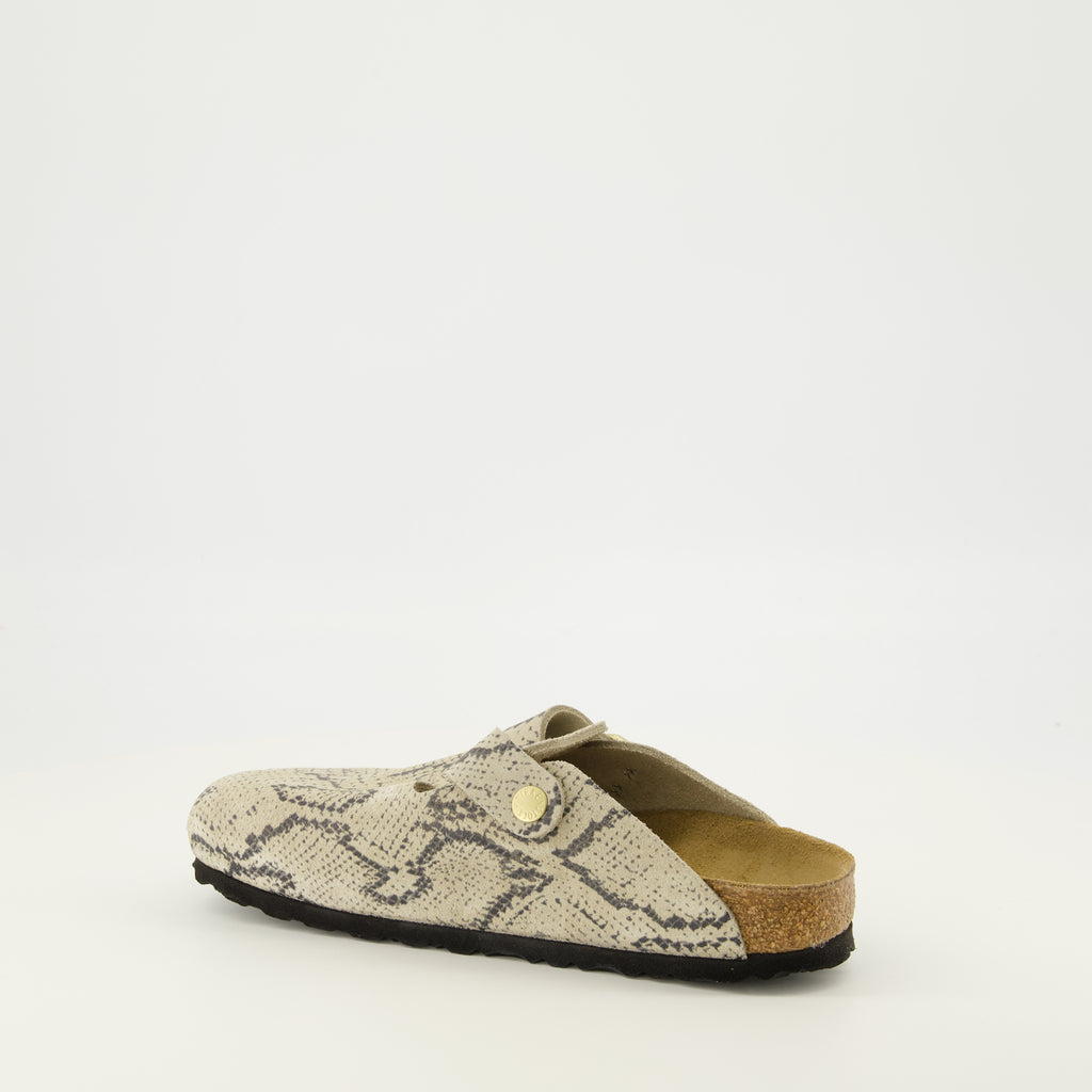 Chaussures ouvertes Boston Mules with Snake Print Birkenstock Beige Femme