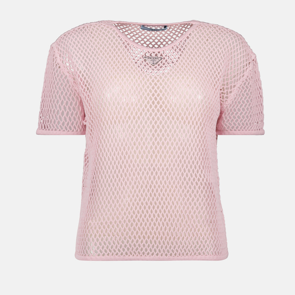 T-Shirts Baumwoll-Mesh-Top Prada Rosa Femme
