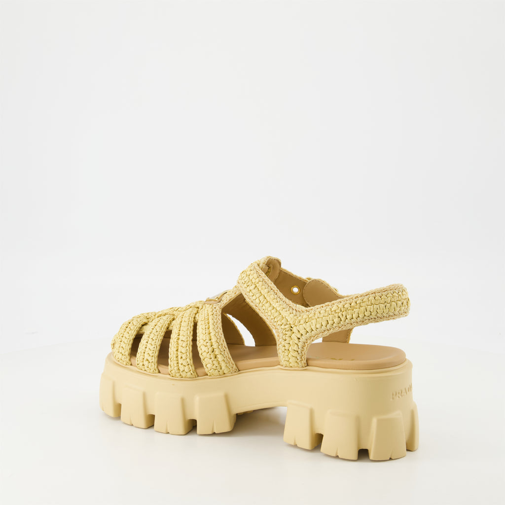 Zapatos abiertos Sandalias de rafia Monolith Prada Beige Femme