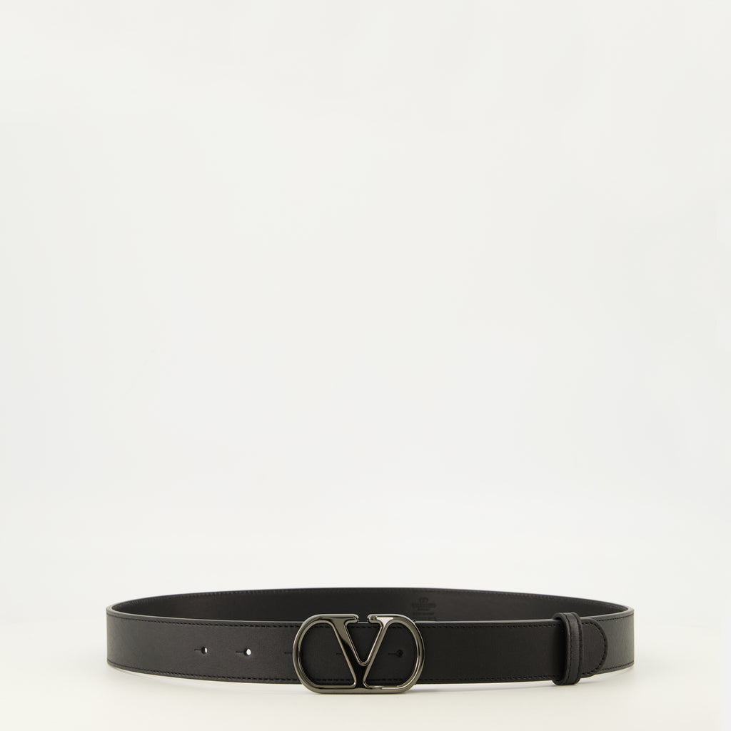 Ceintures VLogo-Gürtel aus schwarzem Leder Valentino Garavani Noir Homme