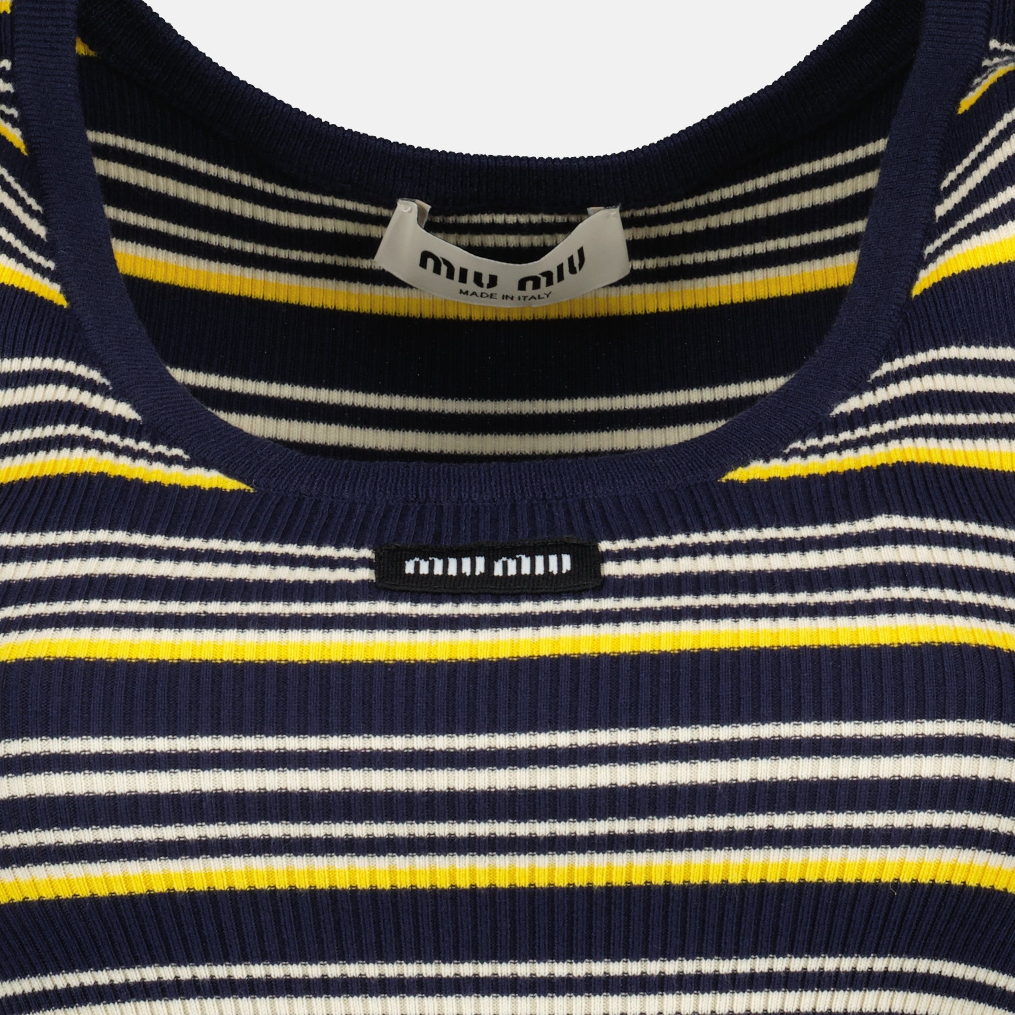 Image de l'article Débardeur à rayures bleu marine de la marque Miu Miu pour Femme - Saison Printemps-Été 2026 - Vue détaillée_1
