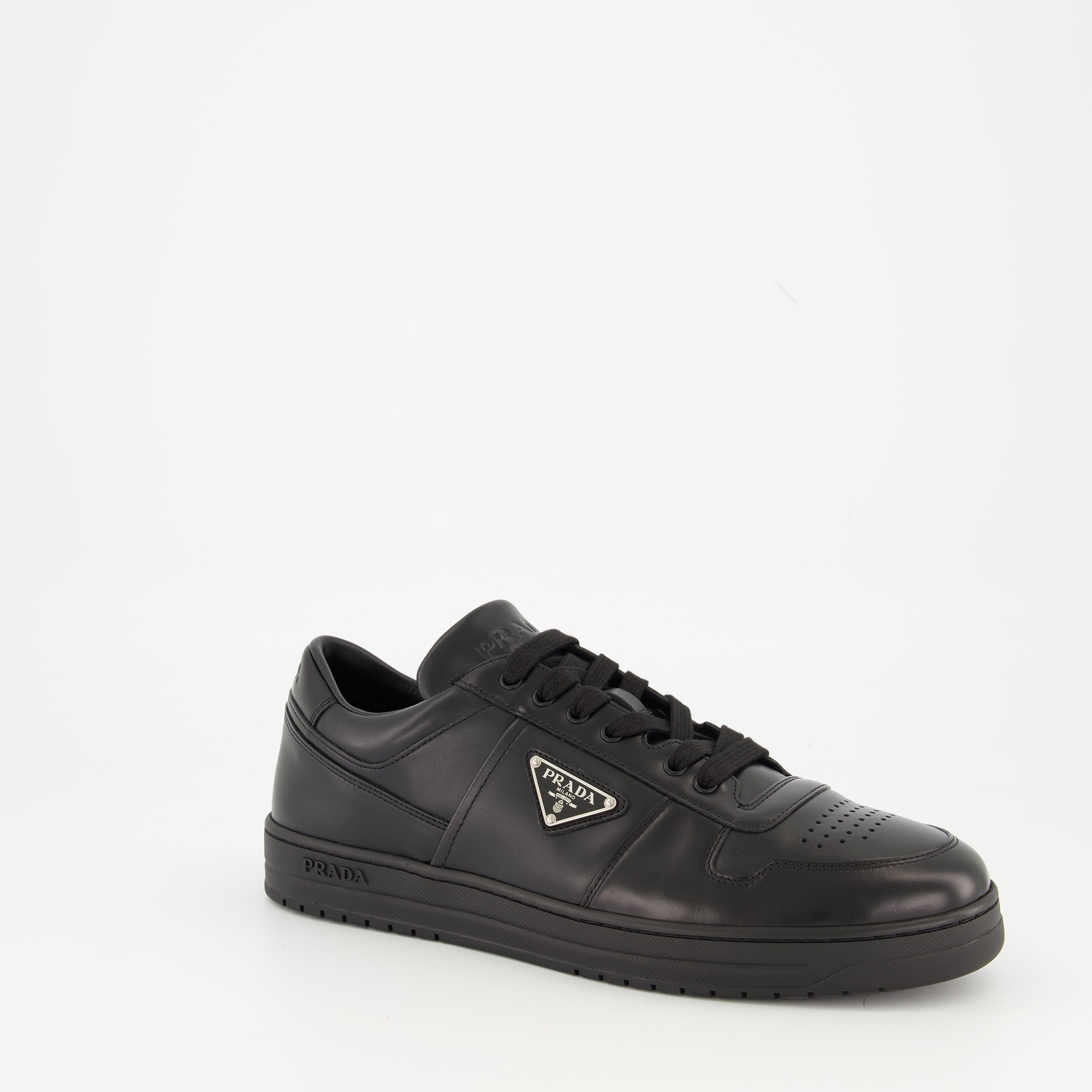 Prada black leather nylon Logo lace up Trainers shoes sneakers 7.5 Prada America main image 3