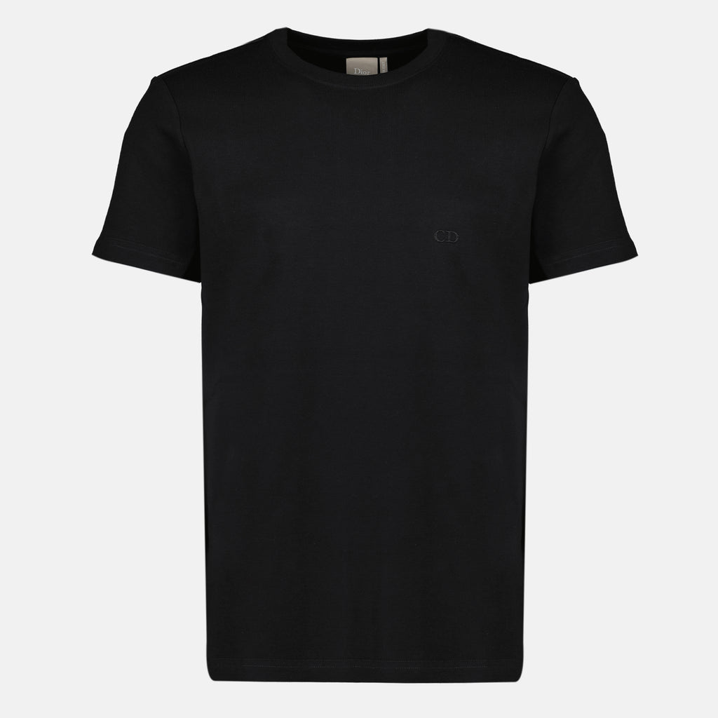 T-shirts Camiseta de algodón negro con bordado CD Dior Noir Homme