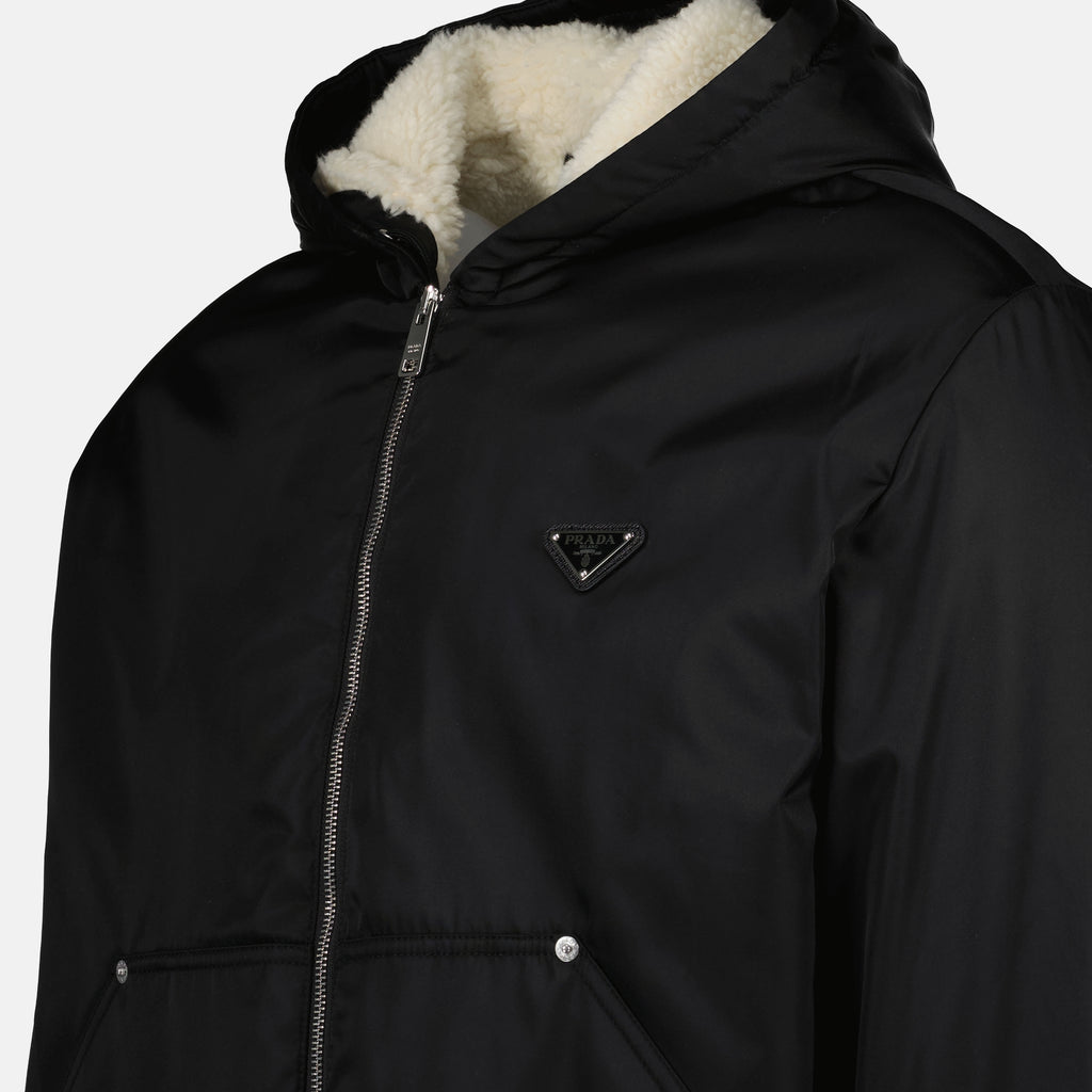 Chaquetas Chaqueta de Re-Nylon con Forro de Forro Polar Prada Negro Homme