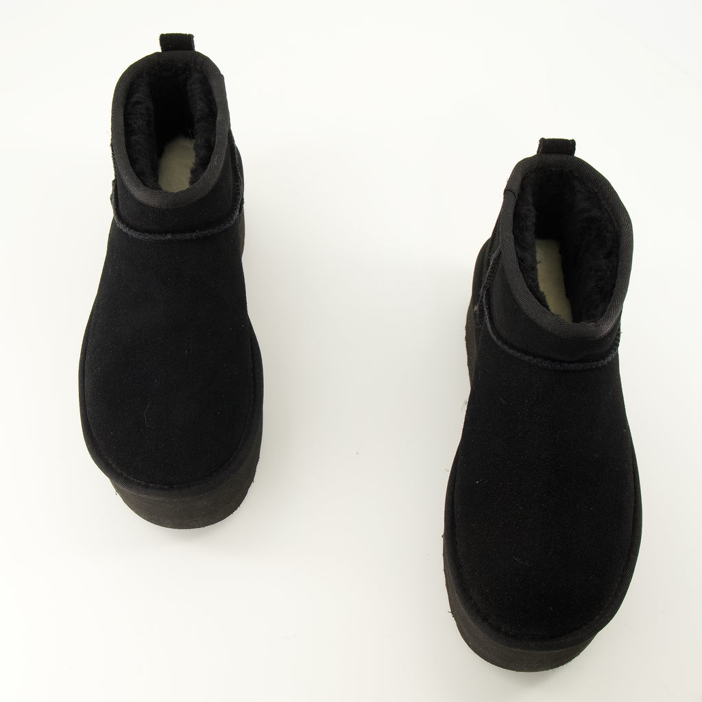 Bottines Klassische Ultra Mini Plattform Stiefeletten Schwarz Ugg Noir Femme