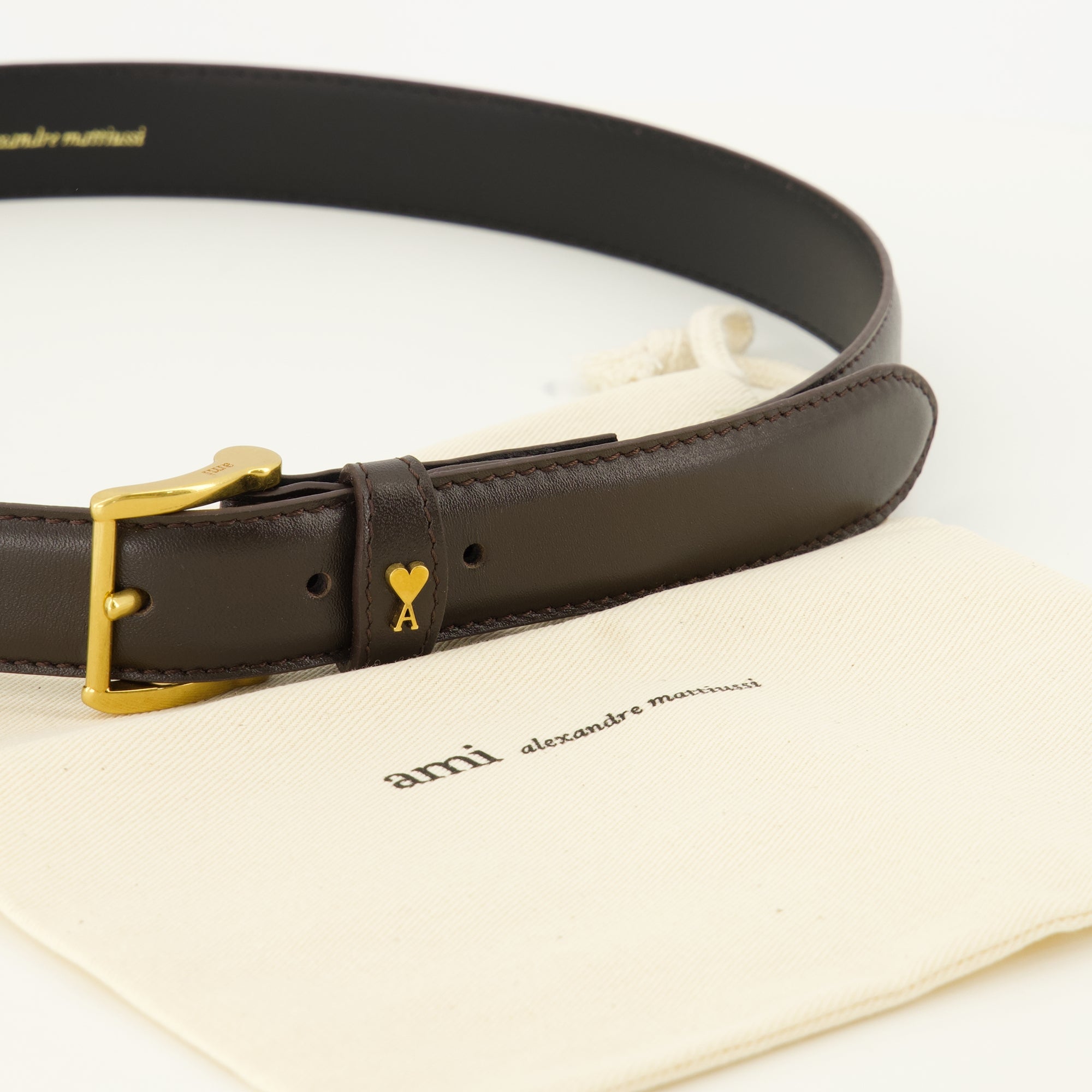 Ceintures Brown Leather AMI Heart Belt Ami PARIS Marron Unisexe