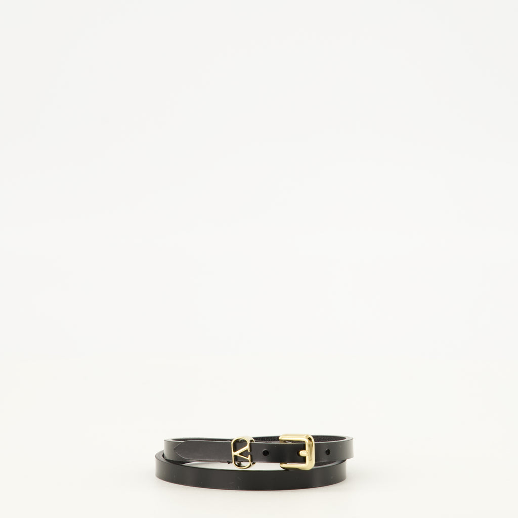 Bijoux Bracelet VLogo en cuir noir Valentino Garavani Noir Femme