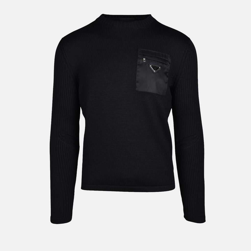 Knitwear Wool and Re-Nylon Sweater Prada Black Homme