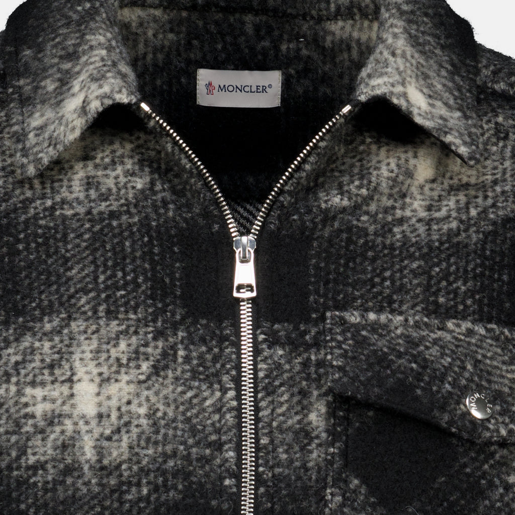 Vestes Camicia Nera a Carreaux con Zip Moncler Noir Homme