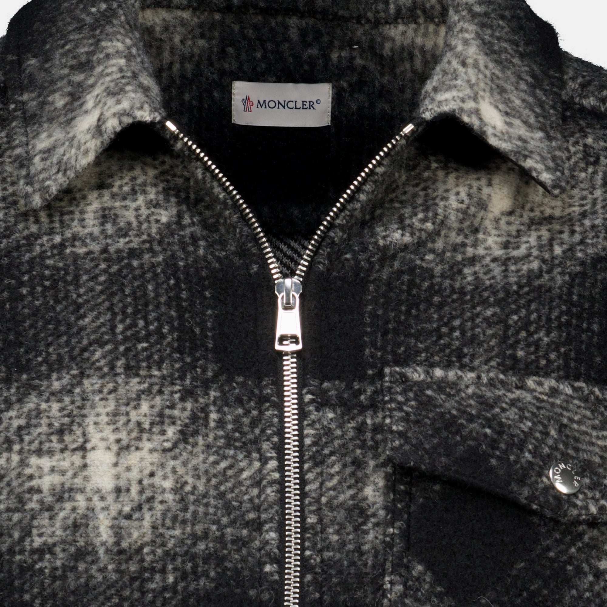 Vestes Camisa de Cuadros Negra con Cierre Moncler Noir Homme