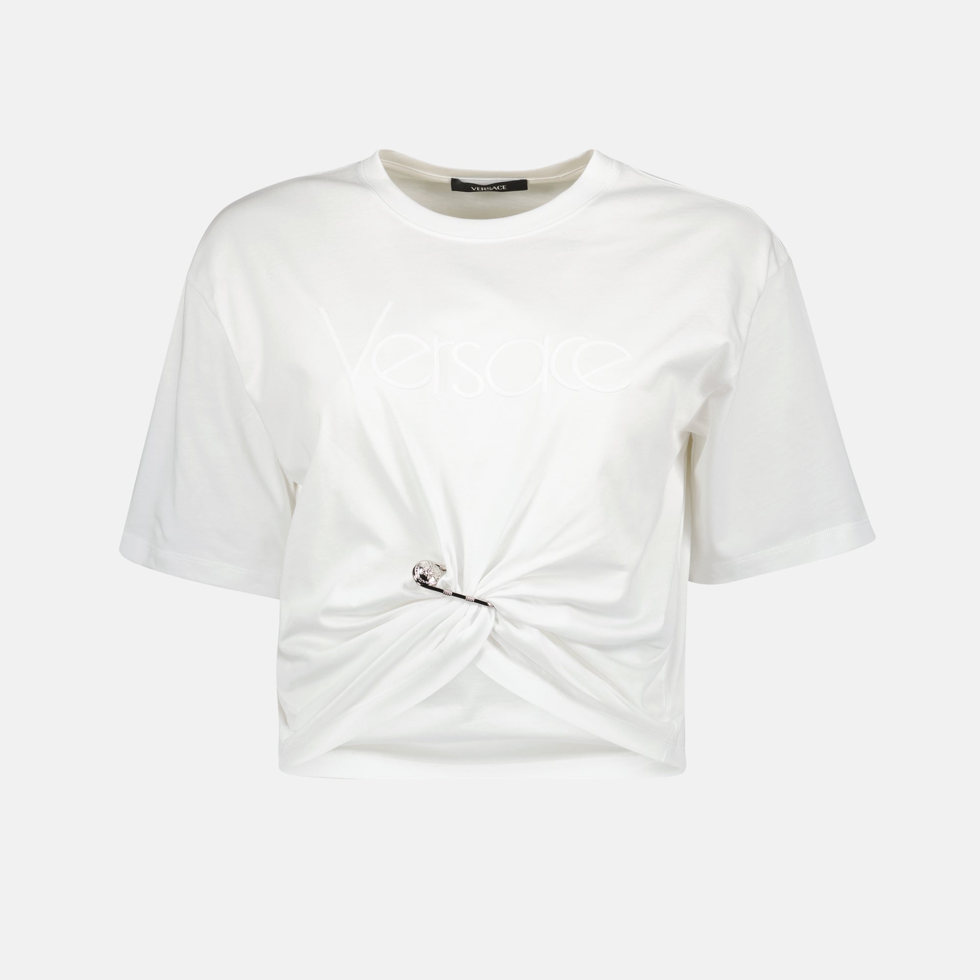 T-shirts T-court Safety Pin Versace Blanc Femme