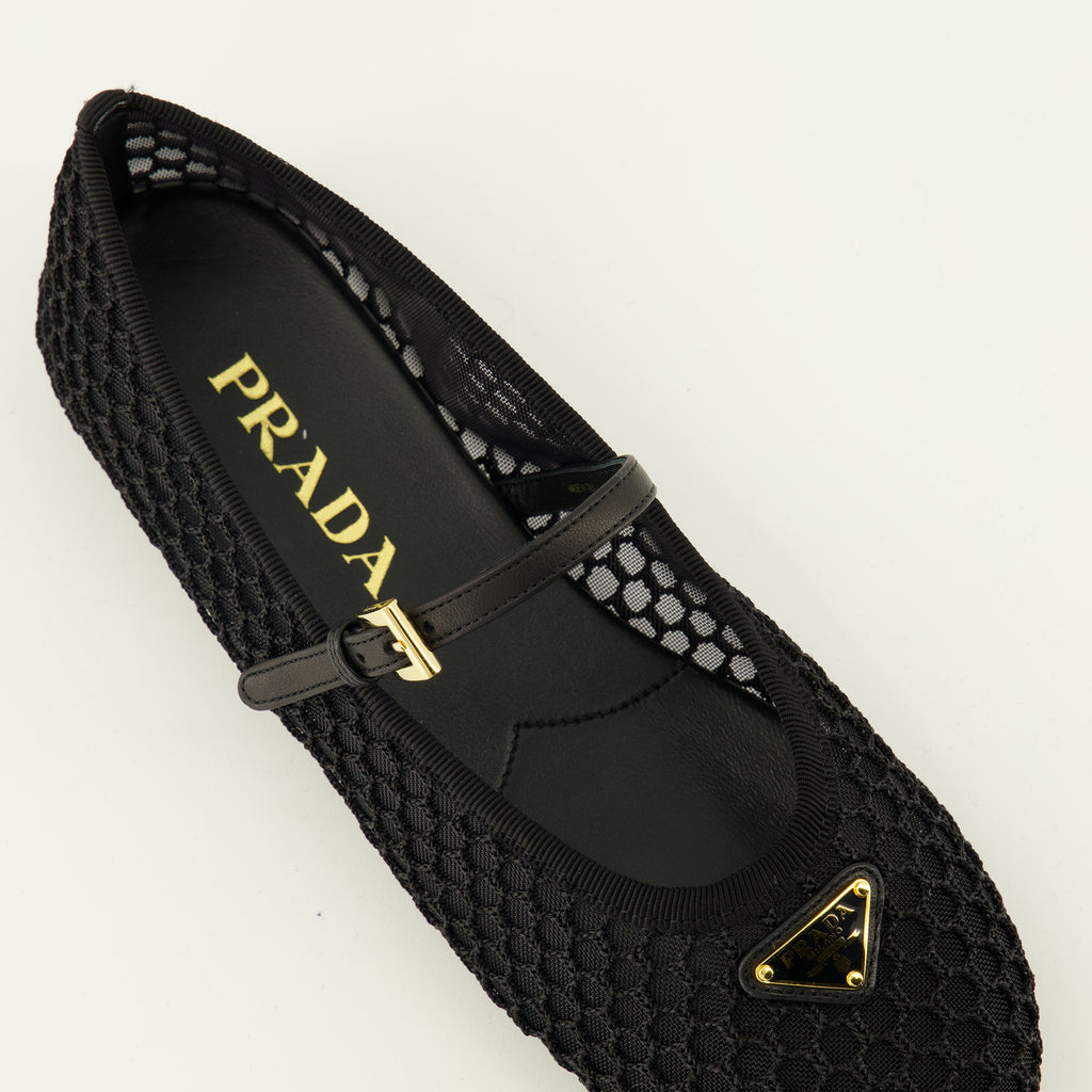 Chaussures plates Schwarze Netz-Ballerinas Prada Noir Femme
