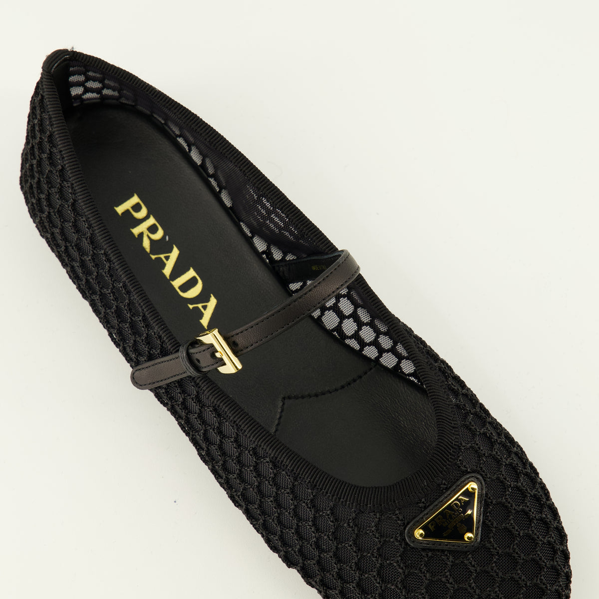 Chaussures plates Schwarze Netz-Ballerinas Prada Noir Femme