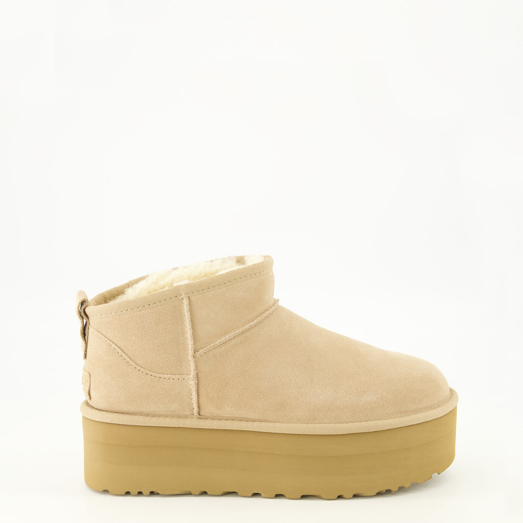 Bottines Klassische Ultra Mini Plattformstiefel Beige Ugg Beige Femme