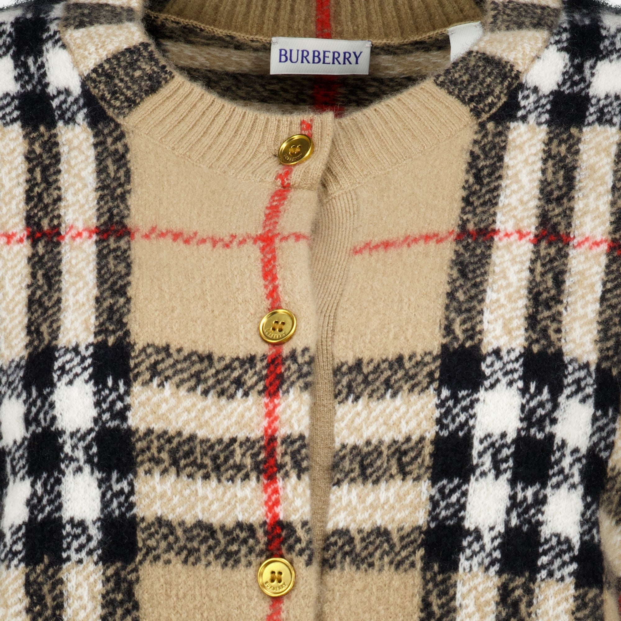 Maille Check Cashmere Cardigan Burberry Beige Femme