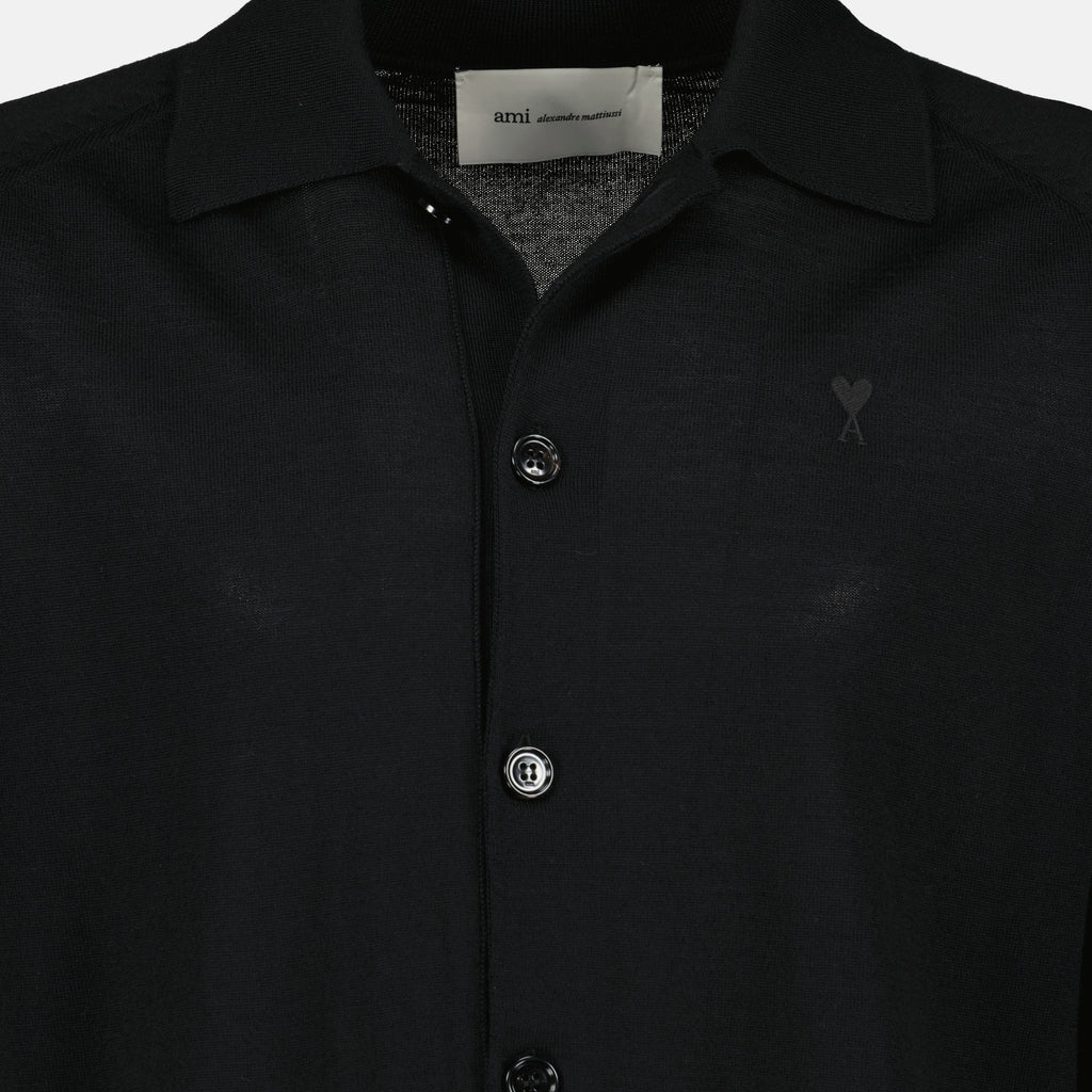 Chemises 블랙 울 가디건 Ami PARIS Noir Homme