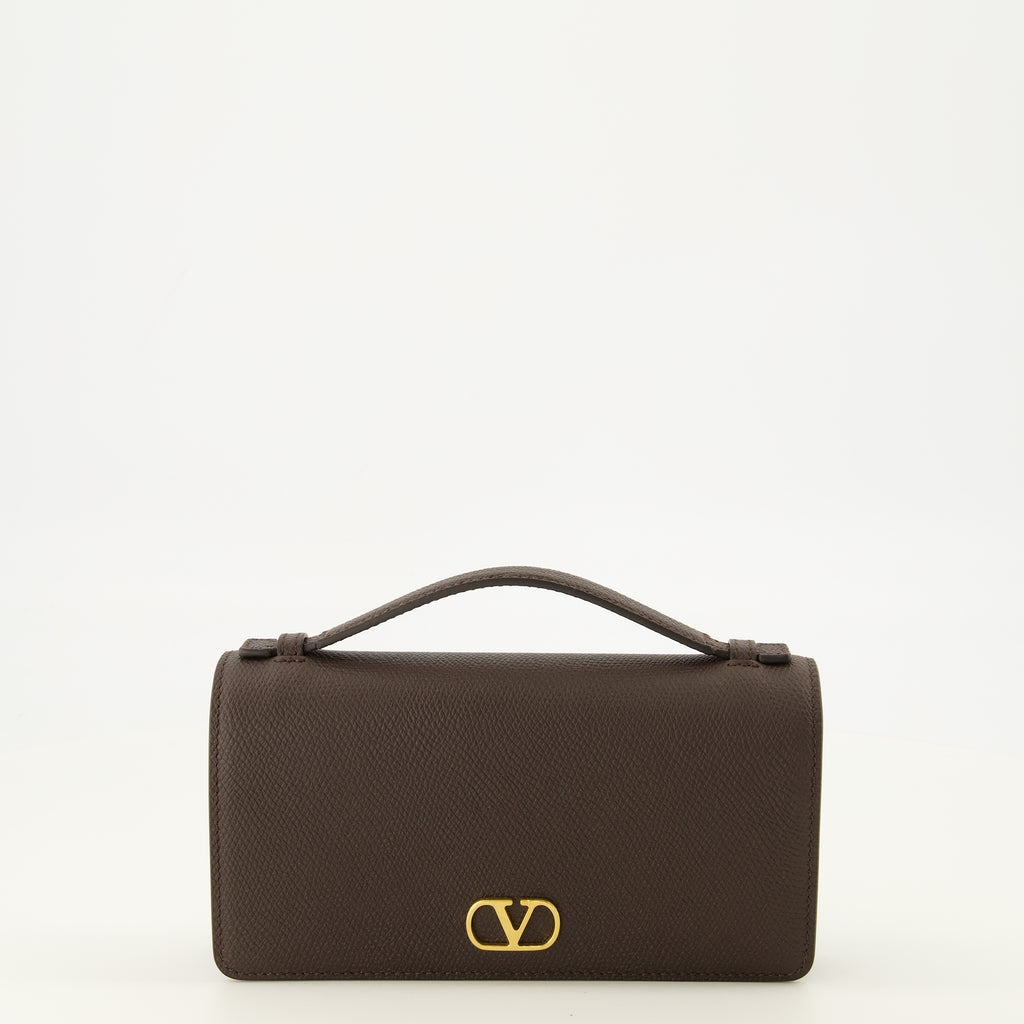 Petite maroquinerie ブラウンレザーのVLogoチェーンウォレット Valentino Garavani Marron Femme