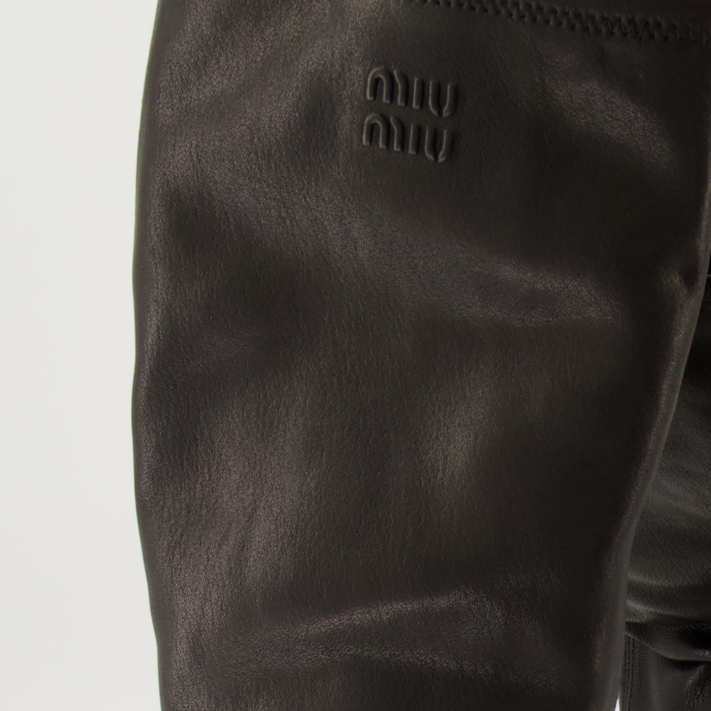 Bottes Botas de Cuero Nappa Negro Elásticas Miu Miu Noir Femme