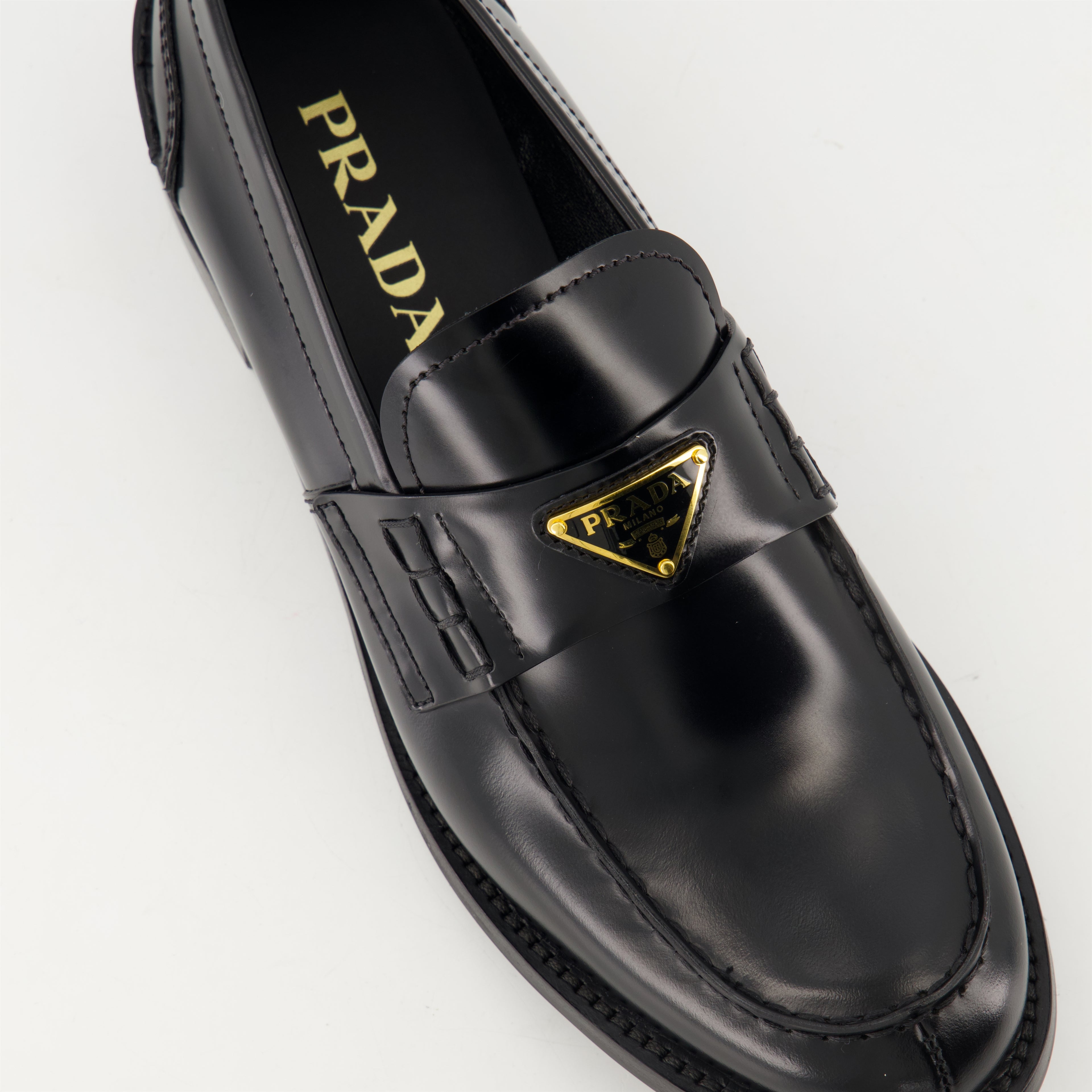 Loafers Black Leather Loafers Prada Black Femme