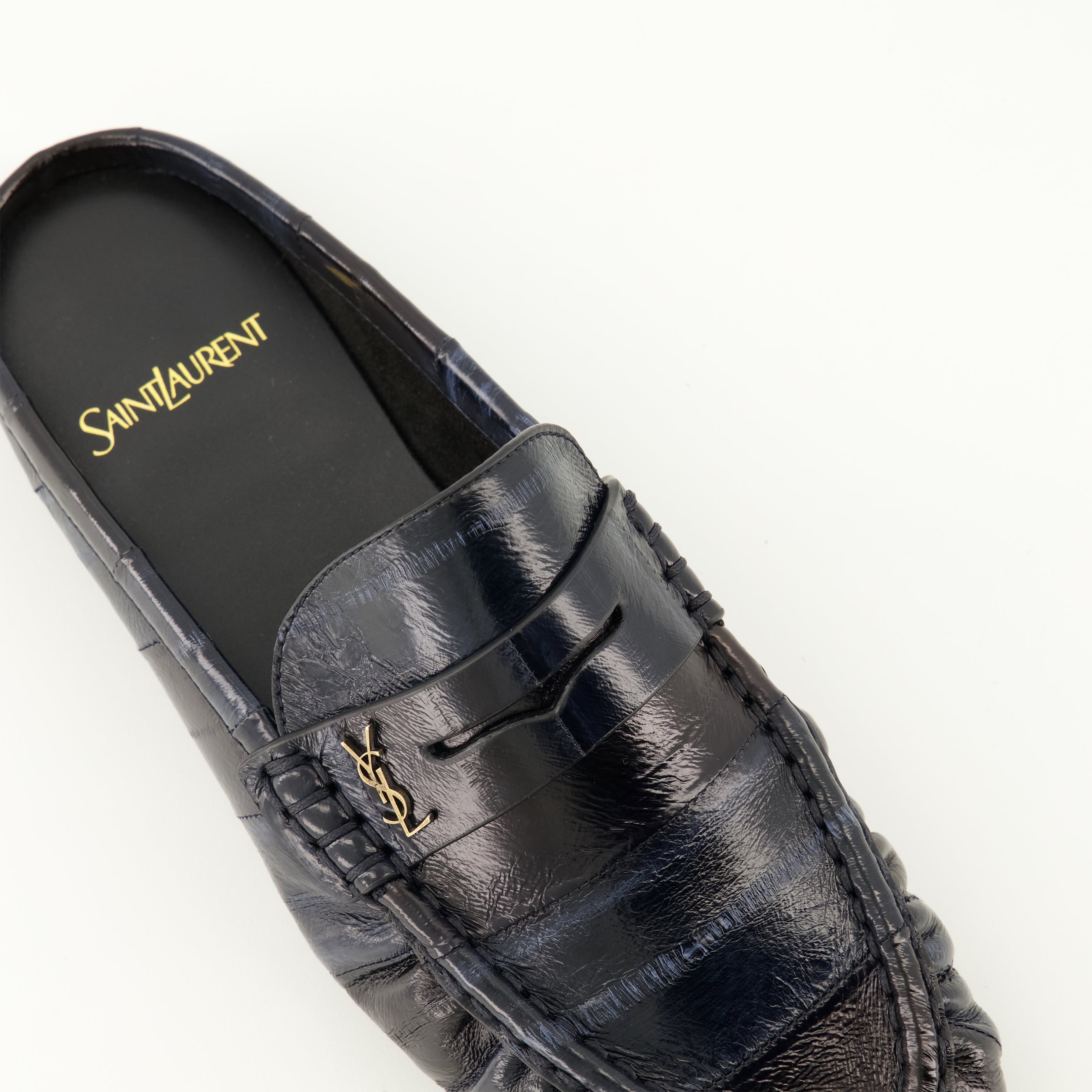 Chaussures ouvertes Mules Loafer de Cuero de Anguila Saint Laurent Bleu foncé Femme