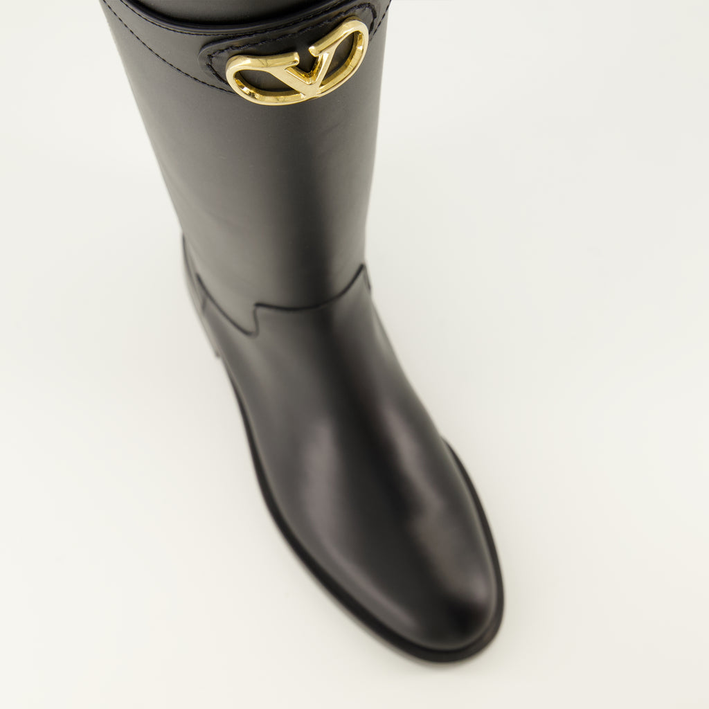 Bottes Bottes VLogo en cuir noir Valentino Garavani Noir Femme