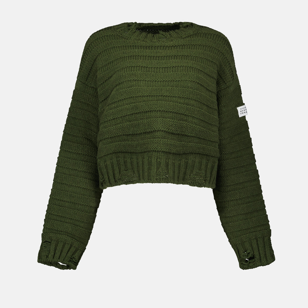 Knitwear Worn Effect Sweater Mm6 Khaki Femme