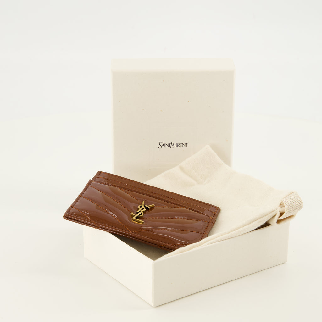 Petite maroquinerie Porte-cartes Cassandre en cuir verni Saint Laurent Marron Femme