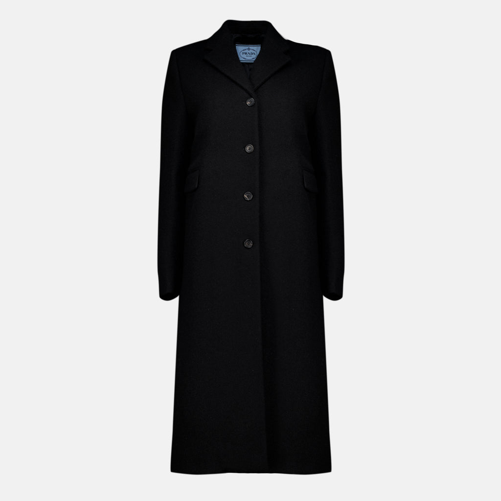 Manteaux Cappotto Nero in Lana Prada Noir Femme
