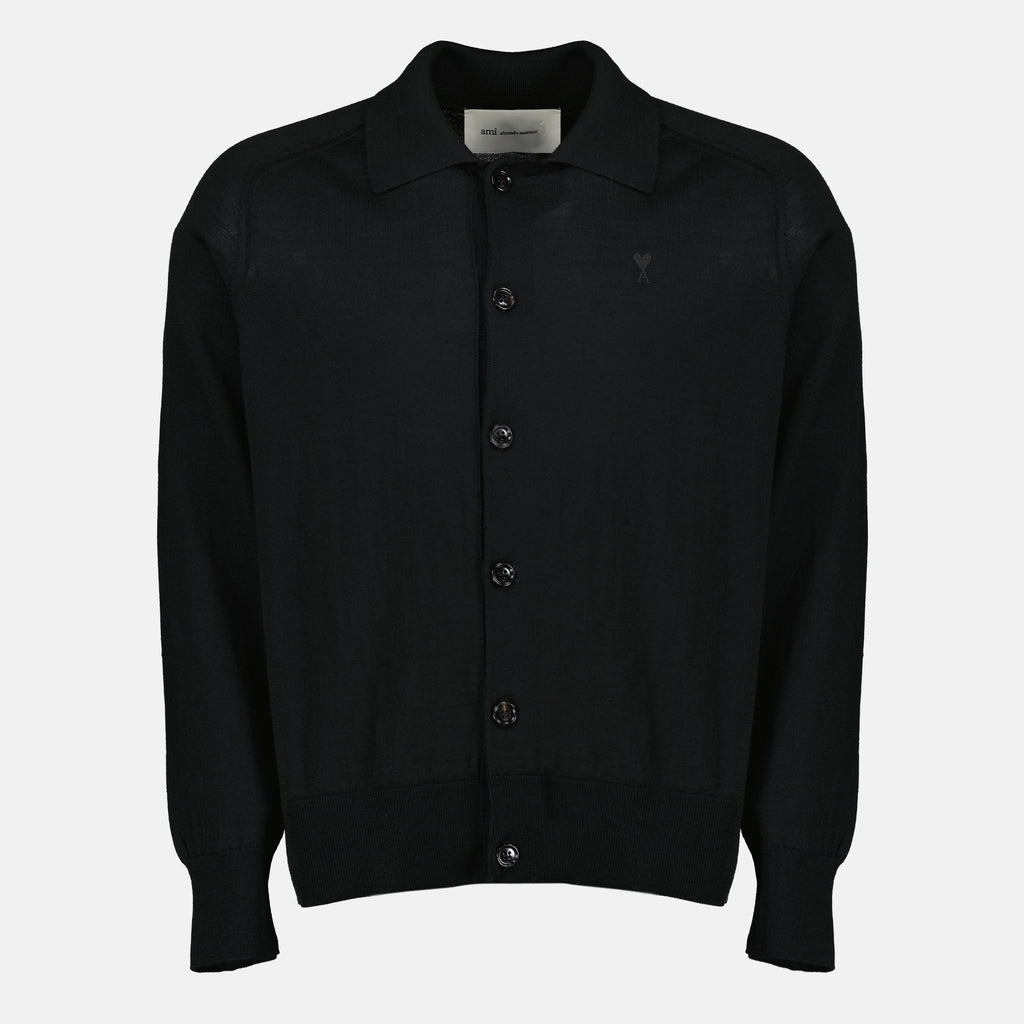 Chemises 블랙 울 가디건 Ami PARIS Noir Homme