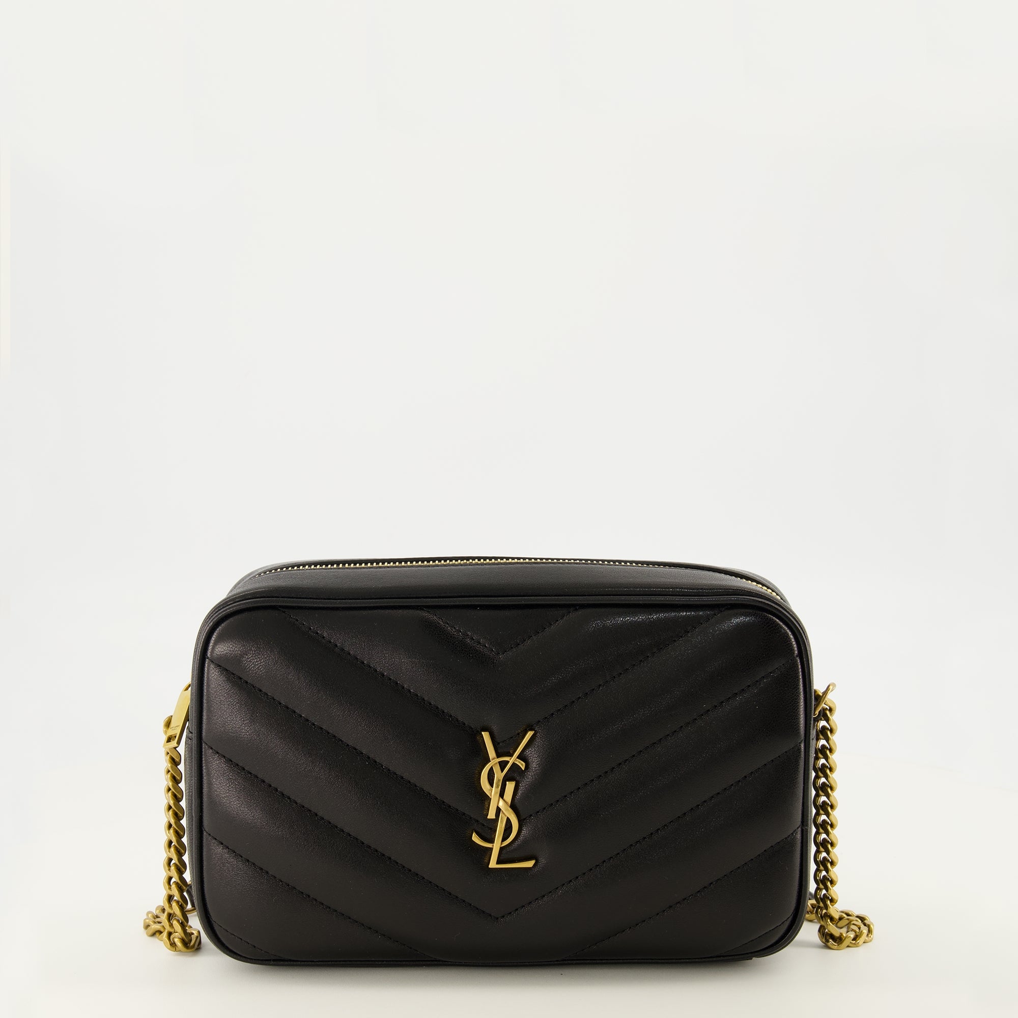 Sacs à main et épaule Bolsa Loulou Camera em Couro Matelassé Preto Saint Laurent Noir Femme